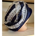 VINTAGE  NAVY AND WHITE STRAW LIKE HAT/ TURBAN