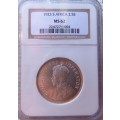 1923 South Africa Half Crown NGC MS62