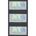 RSA 1983 GPC de Kock 2 Rand AB prefix - Set of three notes with sequential serial numbers