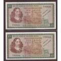 RSA 1966 Rissik Second Issue R10 - Set of 2 sequential notes - Scarce!