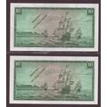 RSA 1966 Rissik Second Issue R10 - Set of 2 sequential notes - Scarce!