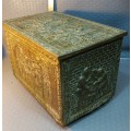 VINTAGE!!! Beautiful Large Hinged Wooden Box with Embossed brass Covering