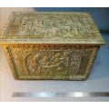 VINTAGE!!! Beautiful Large Hinged Wooden Box with Embossed brass Covering