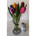 Stunning Glass and Cast Iron Vase Filled with Colourfull Wooden Flowers