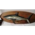 Great White Shark Sculpture Mounted on a Wooden Plaque