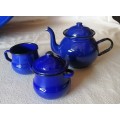 Very Beautiful Vintage Blue Enamel Tea Set - Unused