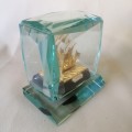 Golden Kuwaiti Arab Boom Boat Encased in Thick Heavy Crystal, Paper Weight