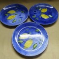 Three Gigantic Lemons Hand Painted Dinner Plates From Italy (350mm)