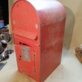 VERY LARGE VINTAGE RED POST OFFICE BOX WITH LOCK AND KEY
