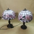 TWO MAGNIFICENT TIFFANY STYLE STAINED LEAD GLASS TABLE LAMPS