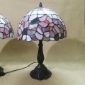 TWO MAGNIFICENT TIFFANY STYLE STAINED LEAD GLASS TABLE LAMPS