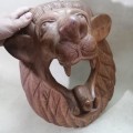 MAGNIFICENT LARGE SOLID WOOD LION AFRICAN MASK CARVING