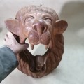 MAGNIFICENT LARGE SOLID WOOD LION AFRICAN MASK CARVING