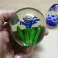 TWO FLORAL HAND BLOWN ART GLASS PAPERWEIGHTS