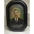 ANTIQUE VICTORIAN WOOD CONVEX BUBBLE GLASS FRAMED PHOTO