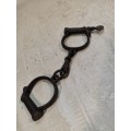 Rare pair of antique circa 1840, British, iron Hiatt Victorian handcuffs - Complete working
