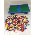 RARE Vintage 1990`s Blue Lego Lap Table Storage Tray Case With a Huge Bundle of Original Lego Blocks
