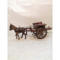 STUNNING VINTAGE HANDCRAFTED WOOD AND BRASS MULE AND CART