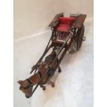 STUNNING VINTAGE HANDCRAFTED WOOD AND BRASS MULE AND CART