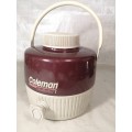 Vintage Coleman Steel belt 1 Gallon Maroon/White Cooler Jug with Cup & Spout - NICE UNUSED CONDITION