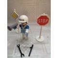 Vintage 1980`s  Playmobil 3324v1 - Policeman / 2 road signs with Box