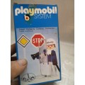Vintage 1980`s  Playmobil 3324v1 - Policeman / 2 road signs with Box