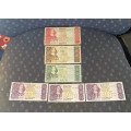 1990 South African C L Stals UNC R 50, R20 R10 and 3 x R5 mint