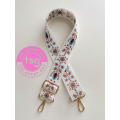 Cross Body Bag strap - Blue & gold snowflakes on white design - Single sided with wording on inner
