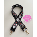 Cross Body Bag strap - Blue & red snowflakes on black design - Single sided with wording on inner