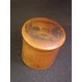Antique thread bobbin box, circular wooden bobbin box, antique Victorian sewing box