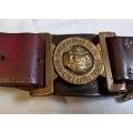Old Souht African Police Leather Belt With Brass Bucklle and Cuffs  (No KEY)