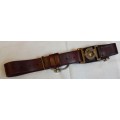 Old Souht African Police Leather Belt With Brass Bucklle and Cuffs  (No KEY)