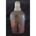 Antique Leater And Glass Hip Flask With Shot Cup    Size: 190 x 95mm             `` WoW ``