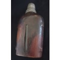 Antique Leater And Glass Hip Flask With Shot Cup    Size: 190 x 95mm             `` WoW ``