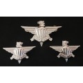 SADF 3 PARACHUTE -  Set of 1 x CAP BADGE & 2 COLLAR BADGES CHROMED- WORN 1979-1985            F84