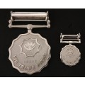 SADF Vir Troue Diens 20 Years Full Size Medal & Miniature   Number 16803                  F254