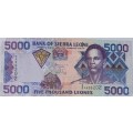 2002 Sierra Leone 5000 Leones Banknote in Crisp Condition. Not seen in our Market.