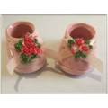Miniature Pink Porcelain Shoes with Flower Laces
