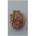 Gold Tone and Pink Stone   Brooch