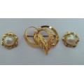 Gold Plated Brooch with matching pearl earrings