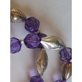 Bulky Purple and Silver Tone Beads Necklace