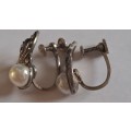 Vintage `silver` screw-back marcasite earrings with faux pearl (?) earrings