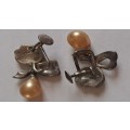 Vintage `sterling` screw-back marcasite earrings with faux pearl (?) earrings