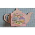 Tea Pot Magnet with 2  `decorative` teabags attached  - `Pink Teas`