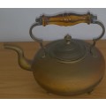 Antique Brass Teapot With Vintage Amber Glass Handle