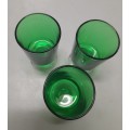 3 x Vintage French Wine Glasses, Green Depression Glassware  