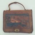 Vintage Deco 1920/30/40s Egyptian Tooled Leather Purse Clutch Handbag