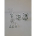 Glass Elephant Sugar Bowl with 3 x Spoons, Creamer, Drinking Glass  