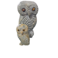 Stone Carved Owls with Tiger`s Eye Eyes, Mom and Baby