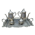 Stainless Steel Tea Set With Tray - 6 Piece